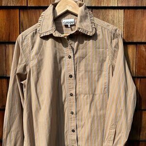 Ganni beige striped button down